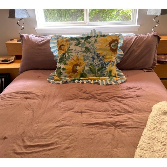 Vintage Sunshine Curtains Pillowcase Standard Size Pillow Sunflowers Hyacinth - Picture 1 of 6